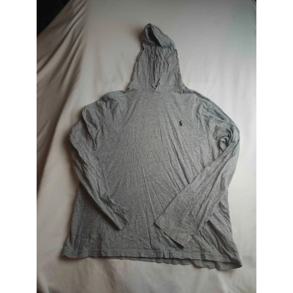 Polo Ralph Lauren Hoodie Mens Medium Gray Long Sleeve Jersey Knit Pullover Pony